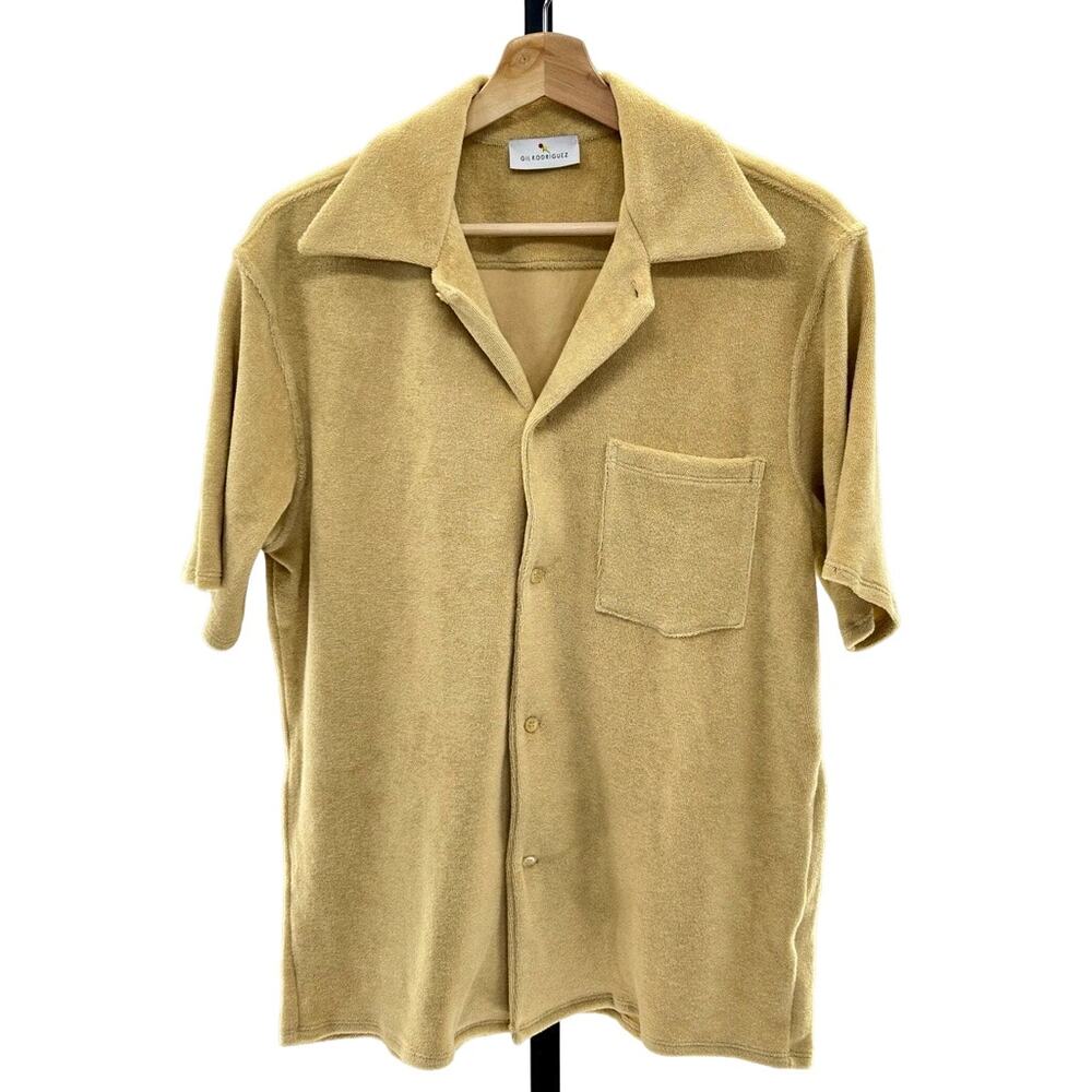 Gil Rodriguez Camel Terry Cloth Button Collared Oversized Tommy Shirt S MSRP 120